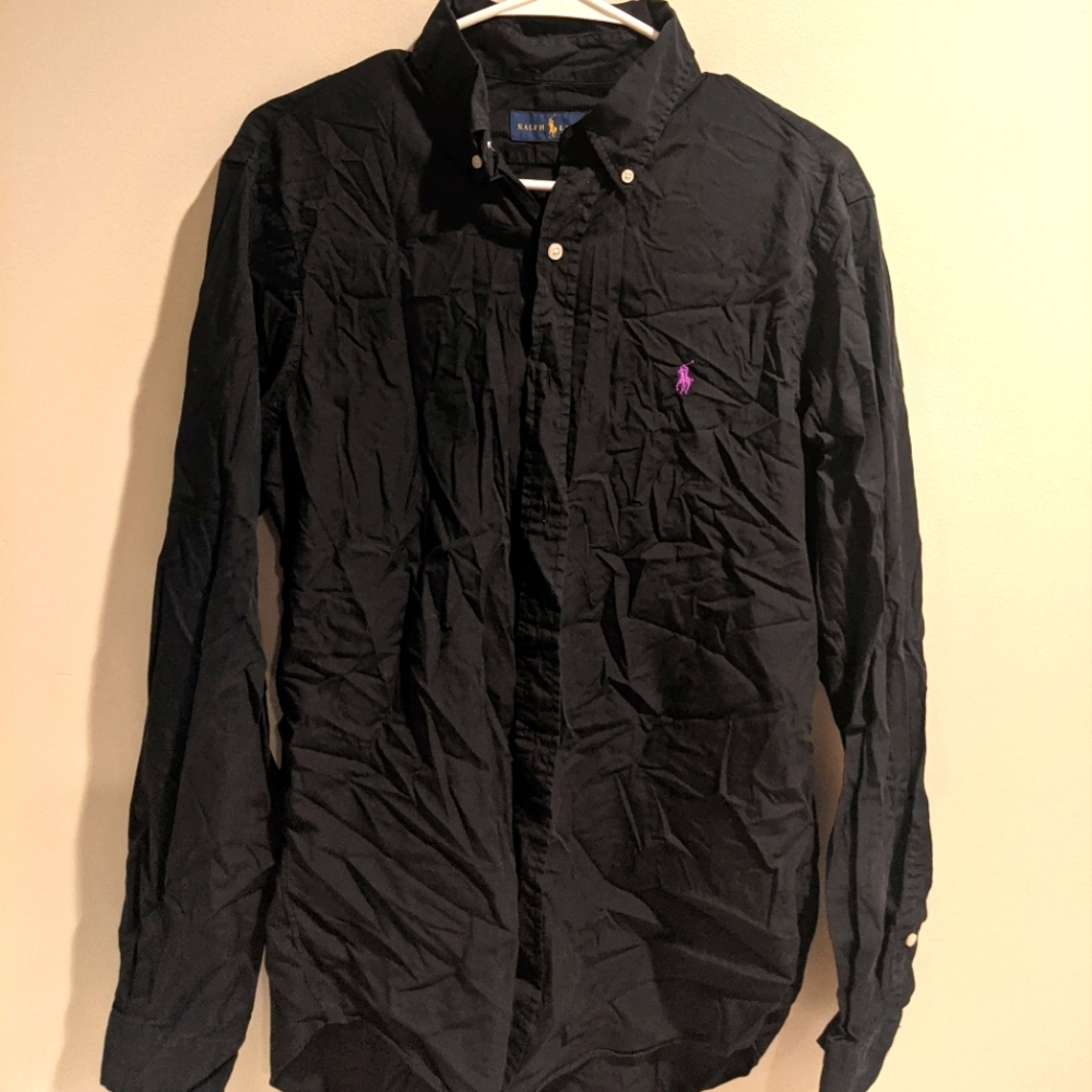 Polo Ralph Lauren Shirt Bundle. Black button up M and Red 1/4 button L raw hem